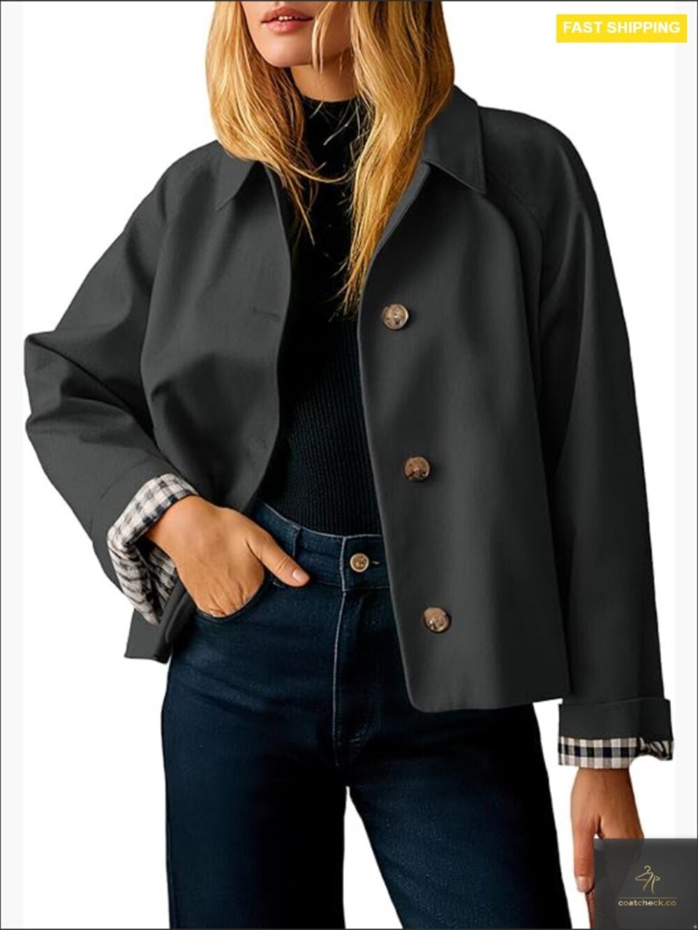 Cropped Trench Coat Lightweight Single Breasted Jacket Fall Outerwear Chic